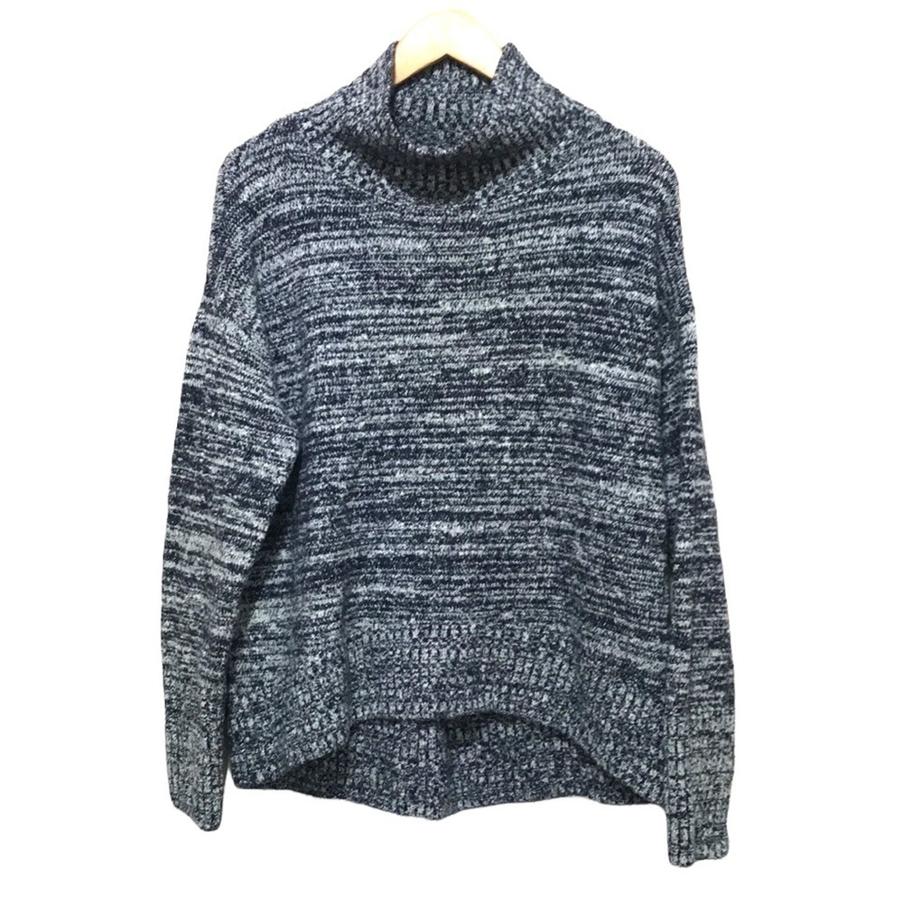 CYNTHIA Rowley wool blend turtleneck hi low sweater blue marled size Small